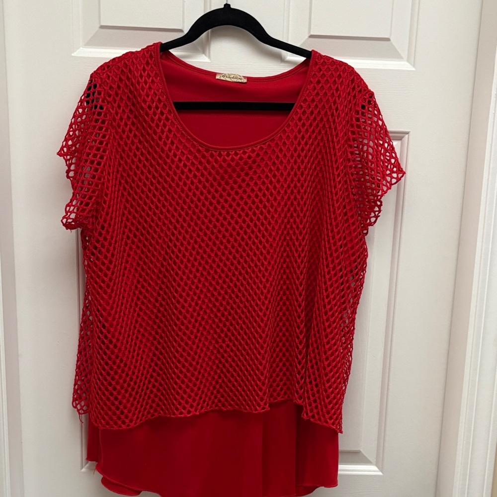 Cato Red Crochet Layered Blouse